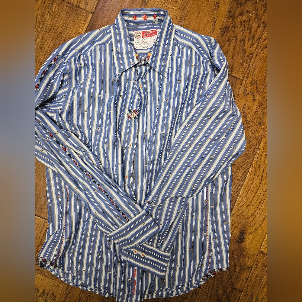 Robert Graham The Freshly Laundered Shirt Crown Blue Stripe Long Sleeve Size XL